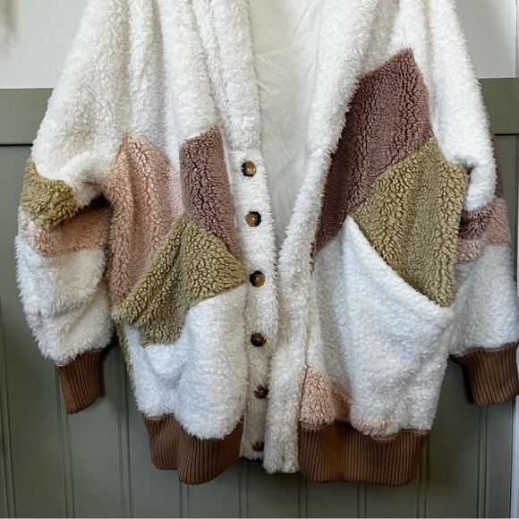 Rare Free People Selma Cardi Color Block Sherpa Cardigan Size S - Picture 4 of 9